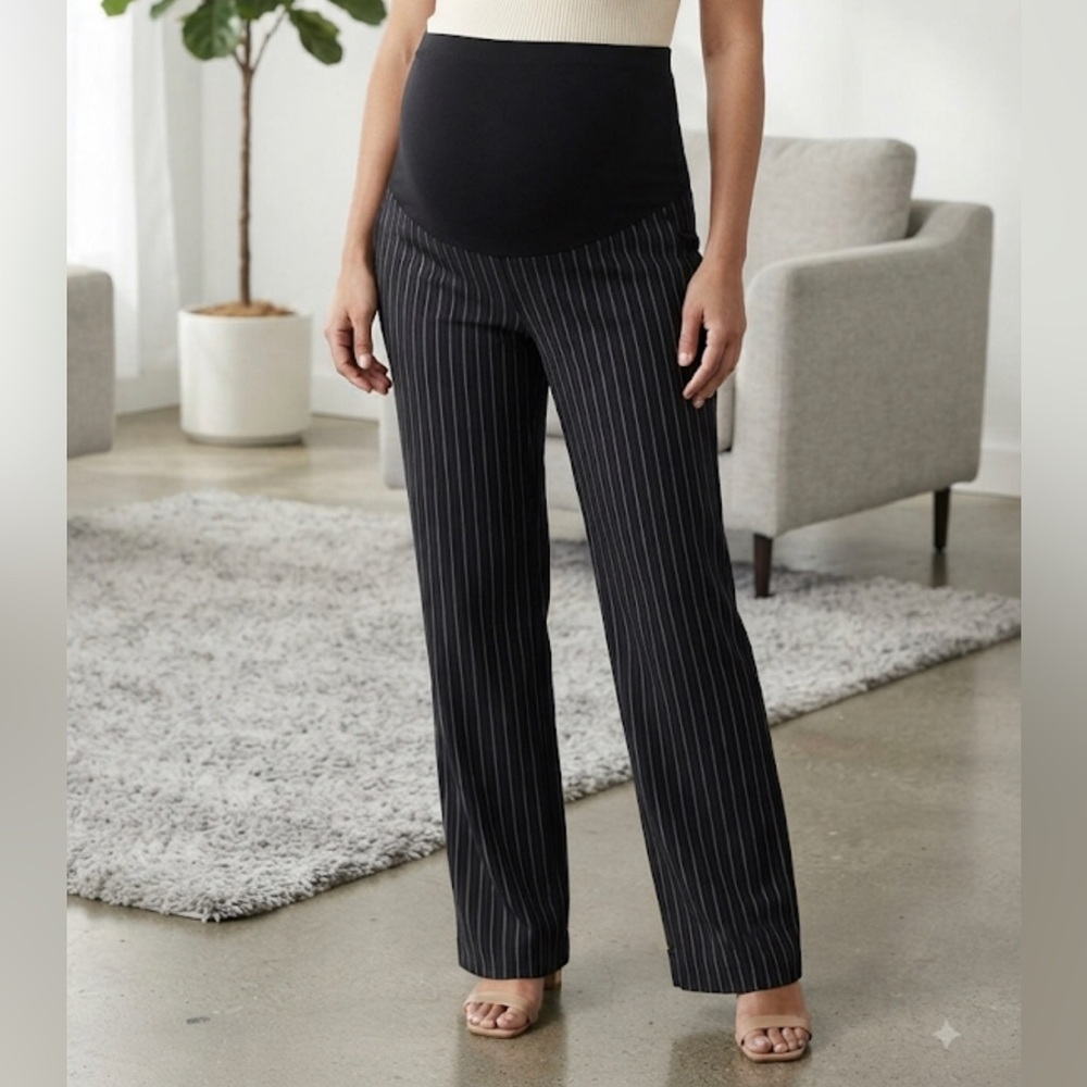 Thyme Maternity Black Pinstripe Straight Leg Pants